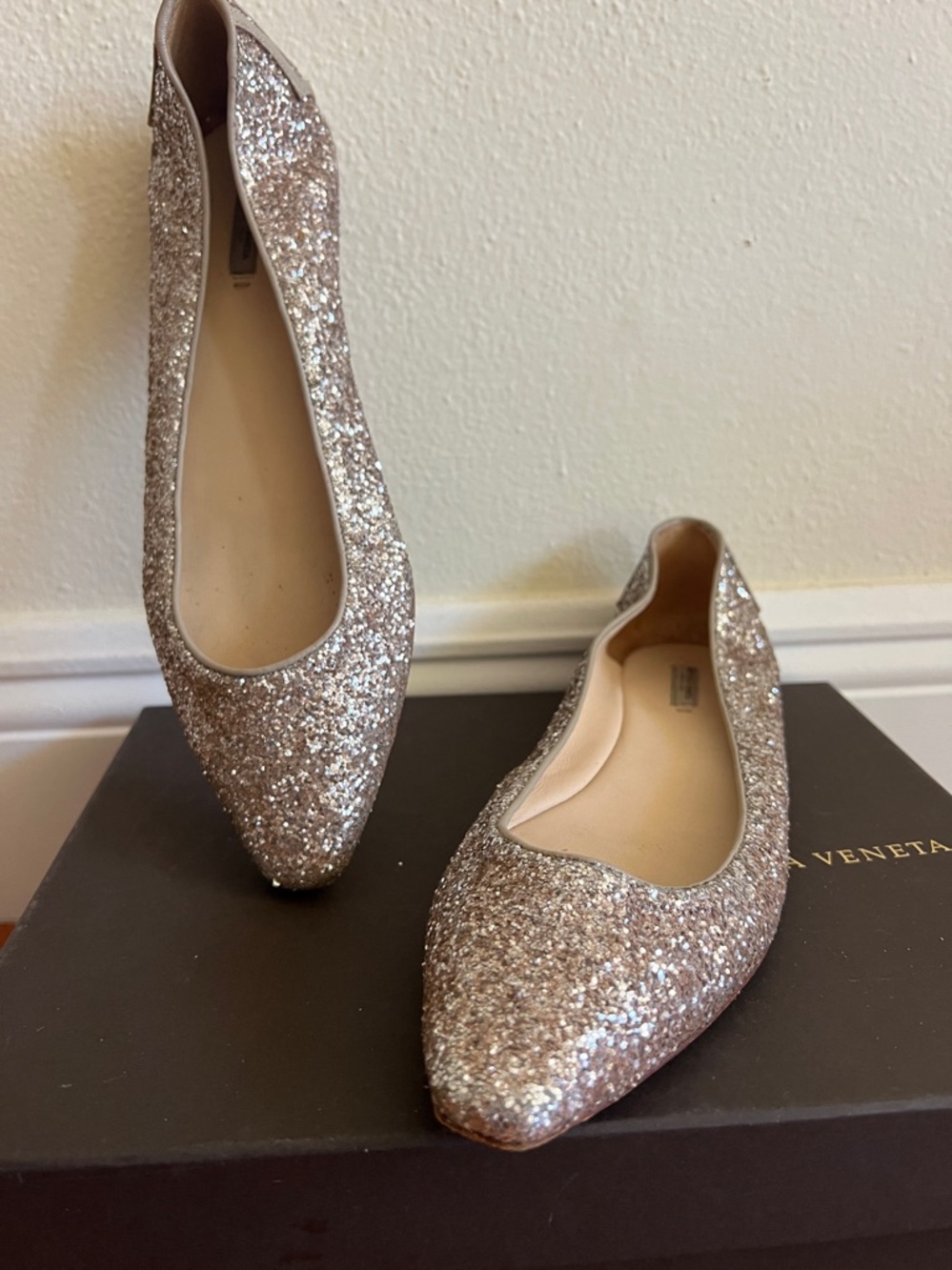 Bottega Veneta Italy Size 38 1/2 38,5 Glitter Ballet Flats Woven back - Picture 10 of 10